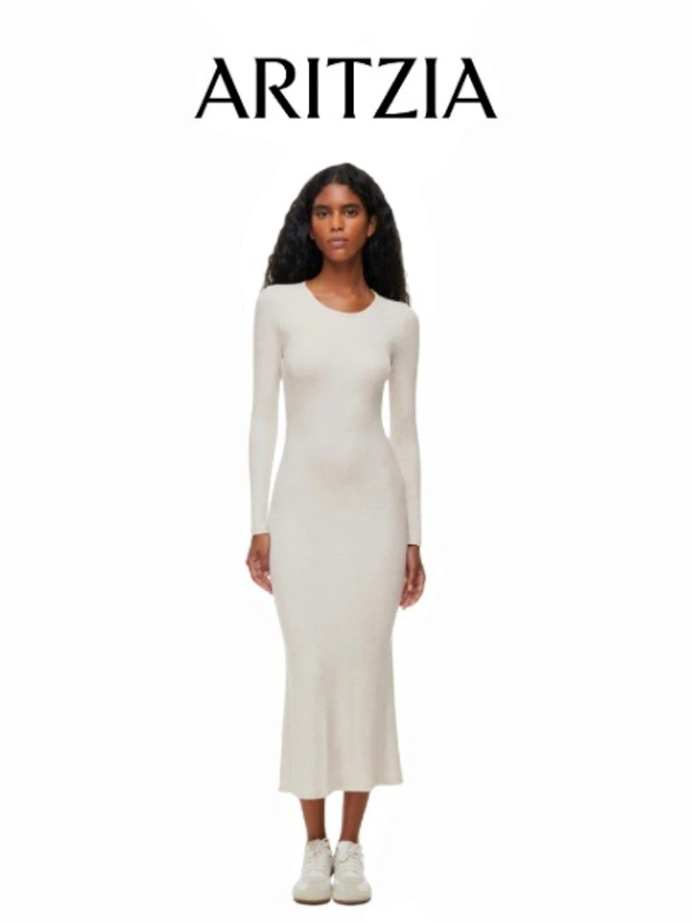 Babaton Long Sleeve Midi Dress in Cream Size Large NWT